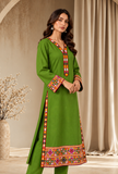 Olive Green Cashmilon Phiran with Kutch Embroidered Lace- Free Size
