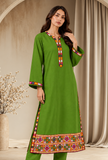 Olive Green Cashmilon Phiran with Kutch Embroidered Lace- Free Size