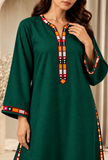 Set of 2: Deep Teal Green Cashmilon Phiran & Pant Set with Kutch Embroidered Lace- Free Size