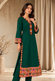 Deep Teal Green Cashmilon Phiran with Kutch Embroidered Lace- Free Size