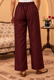 Set of 2: Wine Brown Cashmilon Phiran & Pant Set with Kutch Embroidered Lace- Free Size