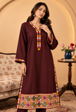 Wine Brown Cashmilon Phiran with Kutch Embroidered Lace- Free Size