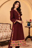 Wine Brown Cashmilon Phiran with Kutch Embroidered Lace- Free Size