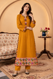 Set of 2: Mustard Yellow Cashmilon Phiran & Pant Set with Kutch Embroidered Lace- Free Size