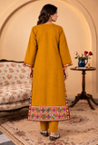 Set of 2: Mustard Yellow Cashmilon Phiran & Pant Set with Kutch Embroidered Lace- Free Size