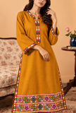 Mustard Yellow Cashmilon Phiran with Kutch Embroidered Lace- Free Size