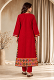 Set of 2: Ruby Red Cashmilon Phiran & Pant Set with Kutch Embroidered Lace- Free Size