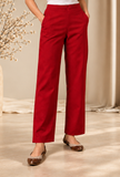 Set of 2: Ruby Red Cashmilon Phiran & Pant Set with Kutch Embroidered Lace- Free Size