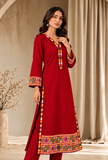 Ruby Red Cashmilon Phiran with Kutch Embroidered Lace- Free Size