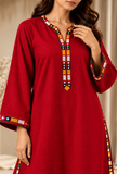 Ruby Red Cashmilon Phiran with Kutch Embroidered Lace- Free Size