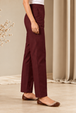 Set of 2: Burgundy Cashmilon Phiran & Pant Set with Kutch Embroidered Lace- Free Size