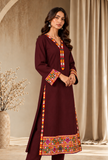 Burgundy Cashmilon Phiran with Kutch Embroidered Lace- Free Size