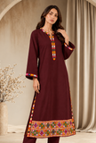 Burgundy Cashmilon Phiran with Kutch Embroidered Lace- Free Size