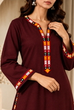 Burgundy Cashmilon Phiran with Kutch Embroidered Lace- Free Size