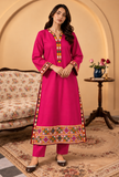 Set of 2: Rani Pink Cashmilon Phiran & Pant Set with Kutch Embroidered Lace- Free Size