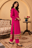 Set of 2: Rani Pink Cashmilon Phiran & Pant Set with Kutch Embroidered Lace- Free Size