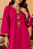 Set of 2: Rani Pink Cashmilon Phiran & Pant Set with Kutch Embroidered Lace- Free Size