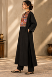 Set Of 2: Black Cashmilon Phiran & Pant Set with Kutch Embroidered Lace- Free Size