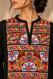 Set Of 2: Black Cashmilon Phiran & Pant Set with Kutch Embroidered Lace- Free Size