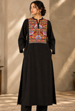 Black Cashmilon Phiran with Kutch Embroidered Lace- Free Size