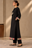 Set Of 2: Black Cashmilon Phiran & Pant Set with Kutch Embroidered Lace- Free Size