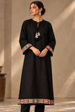 Black Cashmilon Phiran with Kutch Embroidered Lace- Free Size