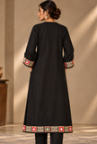 Black Cashmilon Phiran with Kutch Embroidered Lace- Free Size