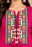 Set Of 2: Rani Pink Cashmilon Multicolor Gamthi Embroidered Phiran & Pant Set - Free Size