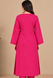 Rani Pink Cashmilon Gamthi Embroidered Phiran - Free Size