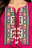 Rani Pink Cashmilon Gamthi Embroidered Phiran - Free Size