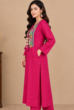 Rani Pink Cashmilon Gamthi Embroidered Phiran - Free Size