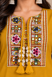 Set Of 2: Mustard Cashmilon Gamthi Embroidered Phiran & Pant Set - Free Size