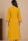 Mustard Yellow Cashmilon Gamthi Embroidered Phiran - Free Size