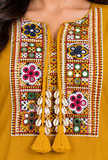 Mustard Yellow Cashmilon Gamthi Embroidered Phiran - Free Size