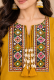 Set Of 2: Mustard Cashmilon Gamthi Embroidered Phiran & Pant Set - Free Size