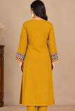 Mustard Yellow Multicolour Cashmilon Gamthi Embroidered Phiran - Free Size