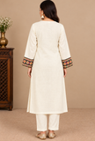 Set of 2: Ivory Cashmilon Gamthi Embroidered Phiran & Pant Set - Free Size