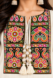 Set of 2: Ivory Cashmilon Gamthi Embroidered Phiran & Pant Set - Free Size