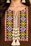Set of 2: Brown Cashmilon Gamthi Embroidered Phiran & Pant Set - Free Size