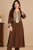 Chocolate Brown Cashmilon Gamthi Embroidered Phiran - Free Size