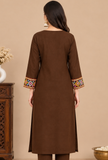 Chocolate Brown Cashmilon Gamthi Embroidered Phiran - Free Size