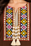 Chocolate Brown Cashmilon Gamthi Embroidered Phiran - Free Size