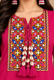 Set of 2: Rani Pink Cashmilon Gamthi Embroidered Phiran & Pant Set - Free Size