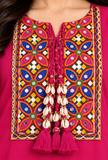 Rani Pink Multicolour Cashmilon Gamthi Embroidered Phiran - Free Size