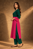 Set of 2: Green & Pink Glazed Cotton Kurta With Pants