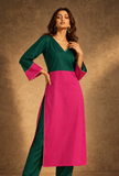 Green & Pink Color Glazed Cotton Kurta