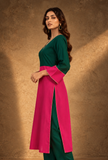 Green & Pink Color Glazed Cotton Kurta