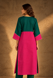 Green & Pink Color Glazed Cotton Kurta
