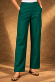 Green Glazed Cotton Straight-Fit Pants