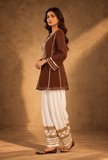 Set Of 2: Cocoa Charm Chanderi Kurta & Ivory Salwar Set with Golden Lace